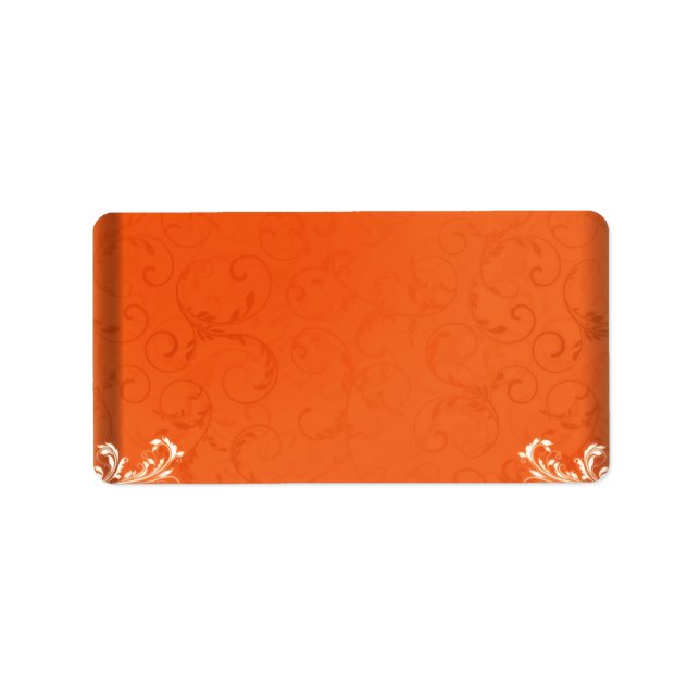 Etiqueta Regalo de boda oscuro naranja damask (Frente)