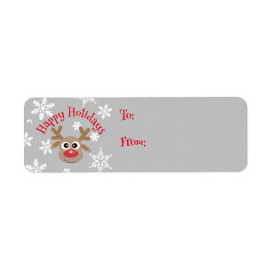 Etiqueta Regalo de Navidades gris con copo de nieve de reno