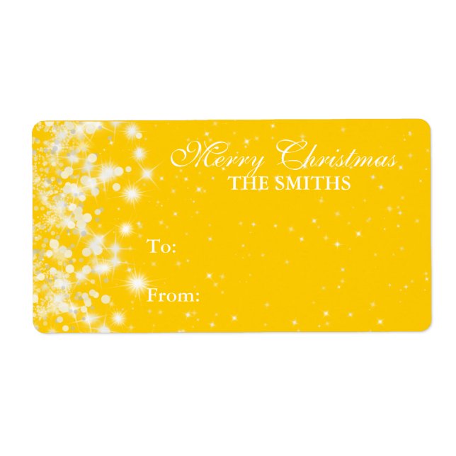 Etiqueta Regalo Elegante Invierno Sparkle Amarillo (Frente)