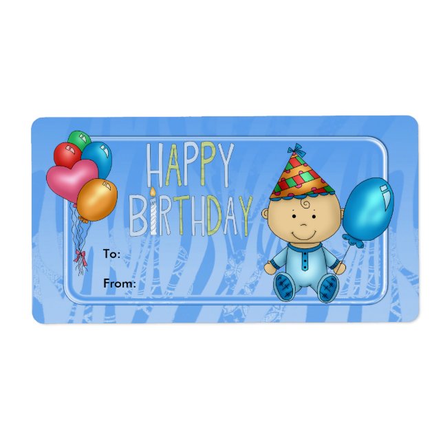 Etiqueta Regalo Niños Cumpleaños Azul (Frente)