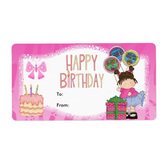 Etiqueta Regalo Niños Cumpleaños Rosa (Frente)