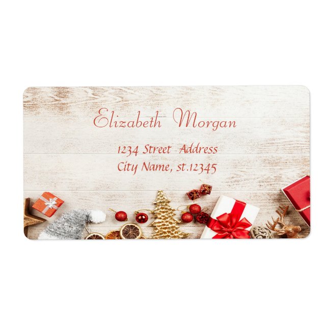 Etiqueta Regalos de Navidad, Árbol, Textura de madera (Frente)