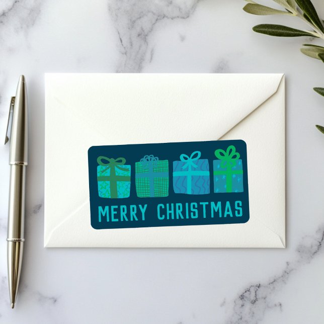 Etiqueta Regalos de vacaciones Cálida FERIA Hecha a mano NA (Holiday Gifts Cute Hand-drawn MERRY CHRISTMAS Custom Green Blue Sticker
)