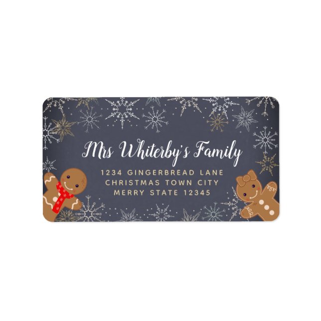 Etiqueta Regreso de copas de nieve Gingerbread Chalkboard (Frente)