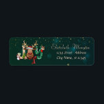 Etiqueta Reindeer,Snowman,Joy,Green<br><div class="desc">Reindeer and snowman on a green background.</div>