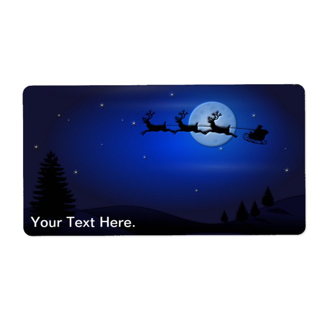 Etiqueta Reindeo de Santa Claus y esquisto sobre la luna (Frente)