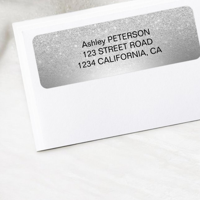 Etiqueta Relieve metalizado metálico oscuro purpurina plate (Silver glitter ombre metallic foil label)
