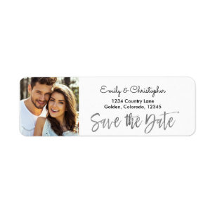 Etiqueta Relieve metalizado plateado Script Wedding Guardar