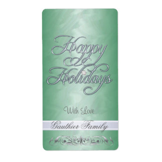 Etiqueta Relieve metalizado Verde Plata Scroll Feliz Vino