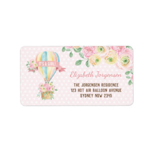 Etiqueta Remite del globo floral rosado femenino del aire
