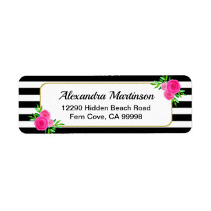 Etiqueta Remite floral rayado del blanco negro moderno
