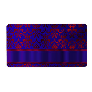 Etiqueta Remolino de damasco rojo y azul