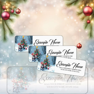 Etiqueta Reno ciberpunk lindo con árbol de Navidad