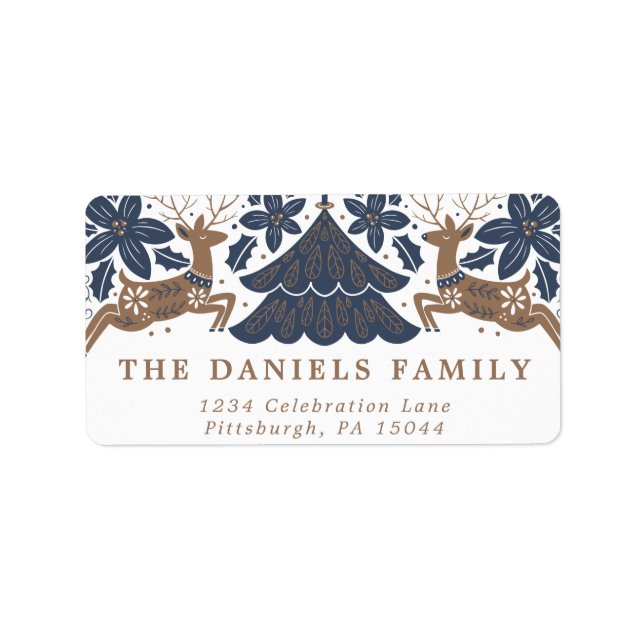 Etiqueta Renos de vacaciones escandinavos Poinsettia Trees (Frente)