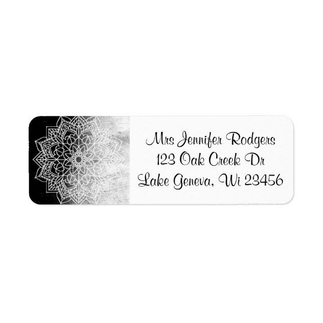 Etiqueta Resumen de Mandala en blanco y negro (Frente)