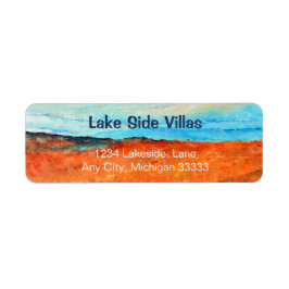 Etiqueta Resumen del Naranja azul de pintura en la playa