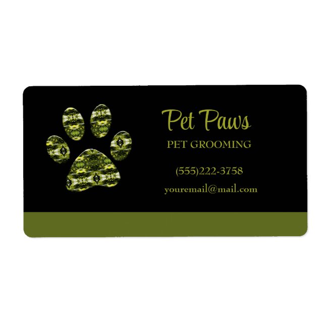 Etiqueta Resumen Mascota Grooming Olive Yellow Dog Paw (Frente)