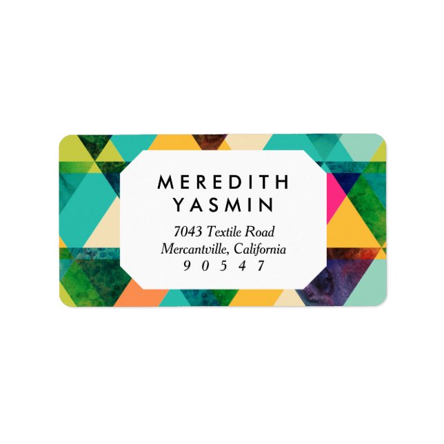 Etiqueta Resumen Patrón de triángulo geométrico de las acua (Frente)