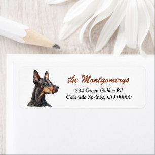 Etiqueta Retorno de dirección de retrato de perro Doberman 