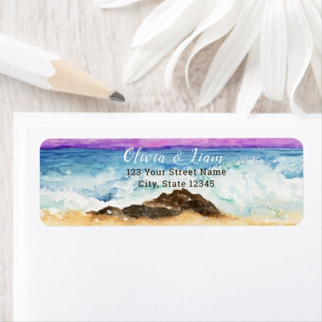 Etiqueta Retorno de Océano de Playa Rocosa Acuarela (In situ)