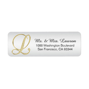 Etiqueta Retorno de sobre "L" con monograma dorado plateado