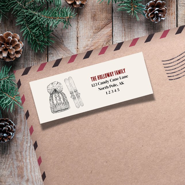 Etiqueta Retorno del Ilustracion del engranaje de esquí de  (Send cheer with this bold and playful holiday labels!)