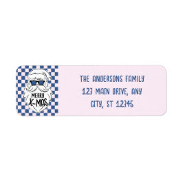 Etiqueta Retro Azul Rosa Santa Claus Navidad a Cuadros