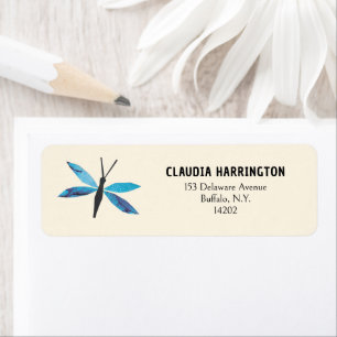 Etiqueta Retro Blue Dragonfly Original Art Return Address