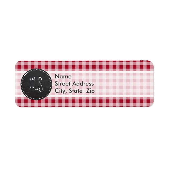 Etiqueta Retro Chalkboard; Carmine Red Gingham; Checkered (Frente)