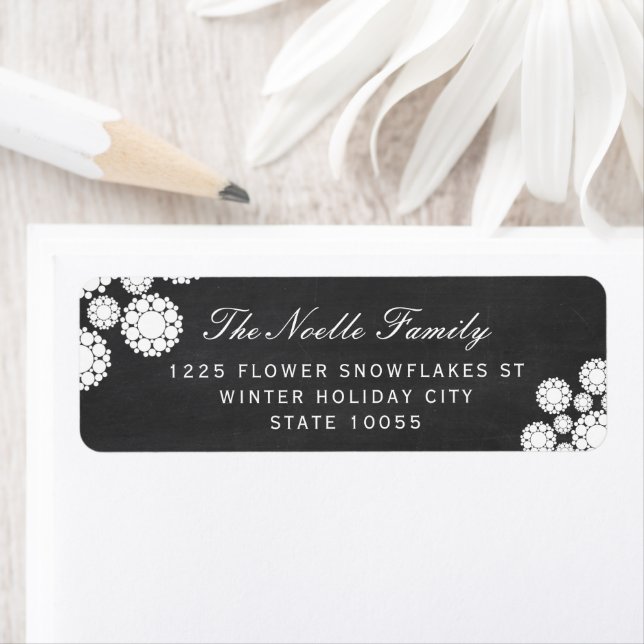Etiqueta Retro Chalkboard Snowflakes Flower Holiday Direcci (In situ)