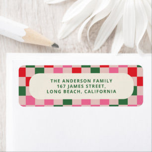 Etiqueta Retro Checkerboard Navidad familia moderna