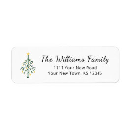 Etiqueta Retro Christmas Tree Gold Green Return Address