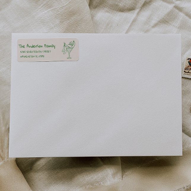 Etiqueta Retro Drawn Green Santa Claus Merry Christmas (Subido por el creador)