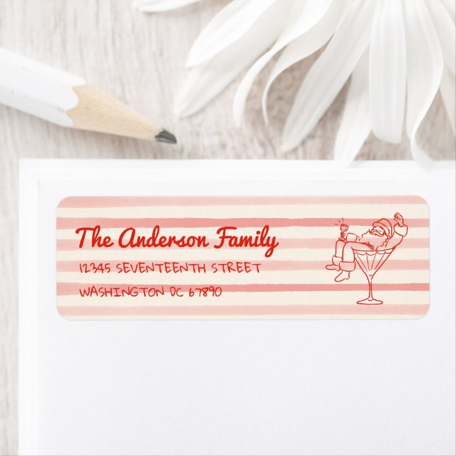 Etiqueta Retro Drawn Red Santa Claus Merry Christmas Fun (In situ)