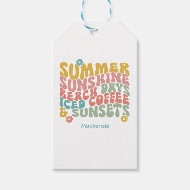 Etiqueta Retro Groovy Summer Pink Monograma (Anverso)