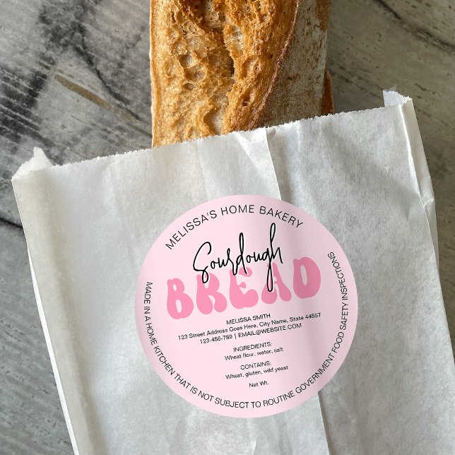 Etiqueta Retro Hoja Rosa de Ingredientes Groovy de (Trendy pink bread baker packaging stickers with ingredients & your business name)