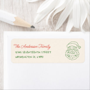 Etiqueta Retro Mano Dibujado Verde Santa Claus Feliz Navida
