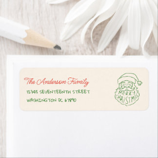 Etiqueta Retro Mano Dibujado Verde Santa Claus Feliz Navida