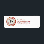 Etiqueta Retro Merry Christmas Greyhound Dog Personalizado<br><div class="desc">Silhouette de perro de Greyhound en franjas de caña de caramelos para las vacaciones de los Navidades. El emblema de la insignia añade un toque de clase a estos elegantes mascotas. Personalizar con tu nombre y dirección.</div>