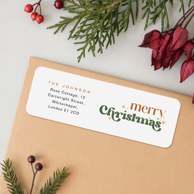 Etiqueta Retro Merry Christmas Holiday Return Address (Subido por el creador)