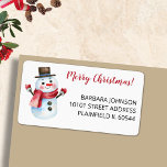 Etiqueta Retro Merry Christmas Snowman Return Address<br><div class="desc">Un hombre de nieve clásico sobre fondo blanco con escritura roja moderna y tipografía negra decora estas adorables etiquetas de regreso de Feliz Navidad. Cambie el texto y el saludo para que sea suyo utilizando la plantilla proporcionada. Si necesita más espacio, utilice letras minúsculas en una o todas las líneas....</div>