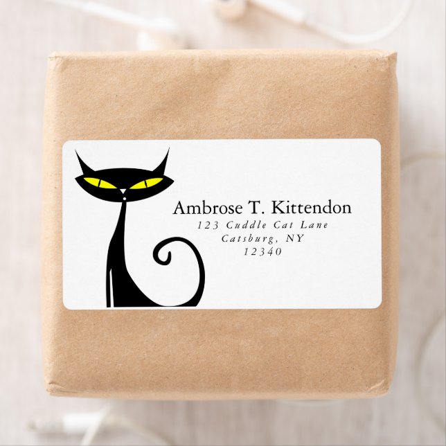 Etiqueta Retro Mid Century Modern Atomic 60s Gato negro (In situ)