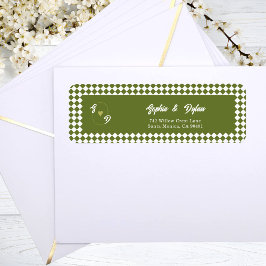 Etiqueta Retro Olive Green Monogram Initial Wedding Address