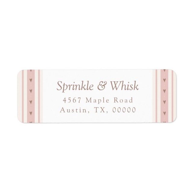 Etiqueta Retro Pink And Brown Heart Stripes Bakery (Frente)