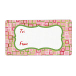 Etiqueta Retro Pink Christmas Gift Tag Labels<br><div class="desc">A festive pink,  red and green pattern decorates this Christmas label. Use these retro style labels on holiday gifts,  gift bags,  packages,  baked goods,  products,  etc... .The design is from original art.</div>