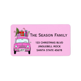 Etiqueta Retro Pink Fiat 500 with Christmas Gifts