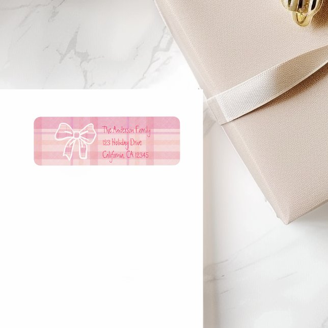 Etiqueta Retro Pink Plaid Whimsical Holiday  (Subido por el creador)