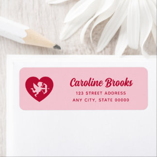 Etiqueta Retro Pink Red Cupid Heart Wedding Return Address