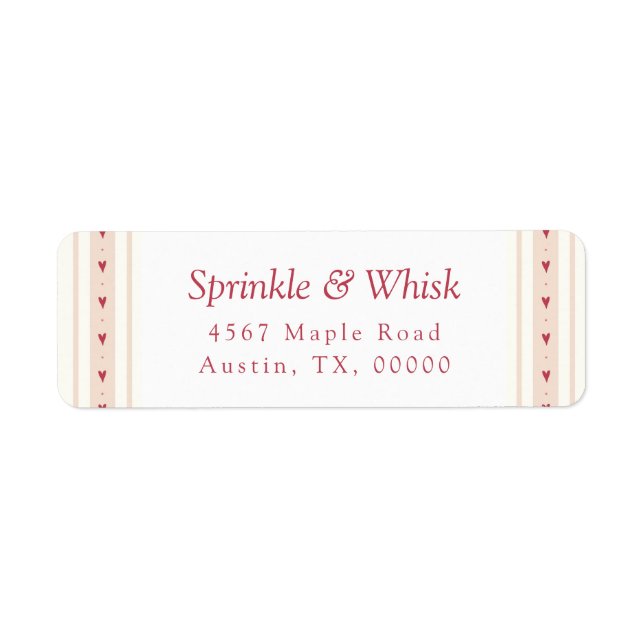 Etiqueta Retro Red And Cream Heart Stripes Bakery (Frente)