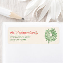 Retro Red Green Hand Drawn Bow Wreath Christmas